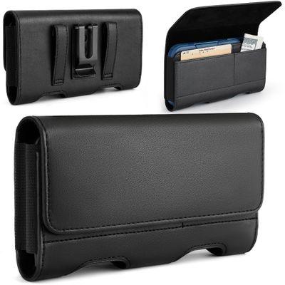 Mopaclle Leather Phone Holster with Heavy Duty Metal Belt Clip and Card Holder, Compatible with Samsung Galaxy S26/S25/S24/S23/S22 Ultra, Note 20/10 Series, and A17/A17F/A17M Series - Black