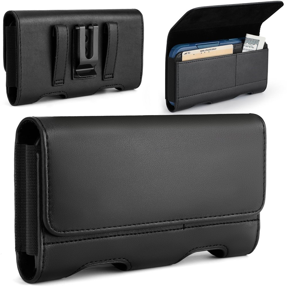 Mopaclle Leather Phone Holster with Heavy Duty Metal Belt Clip and Card Holder, Compatible with Samsung Galaxy S26/S25/S24/S23/S22 Ultra, Note 20/10 Series, and A17/A17F/A17M Series - Black