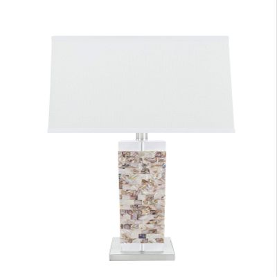 Aspen Creative 40168-11, 29" High Transitional Metal & Shell Table Lamp, Satin Nickel Finish and Hardback Rectangular Shaped Lamp Shade in White, 13"x13" Wide