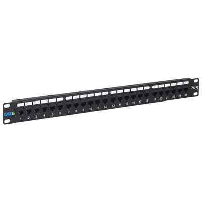 ICC CAT6 Feed-Through Patch Panel, 24 Port, 1U Rackmount, RJ45 Ethernet Patch Panel, No Punch Down, PoE++ and TAA Compliant, Black