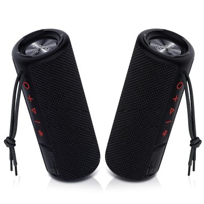 XENEO X21 Dual Portable Bluetooth Speakers Waterproof Outdoor Wireless Stereo Pairing with FM Radio, Micro SD Card, IPX6, Aux Jack 30W for Home, Office, Party and Travel (Pack 2 Black)
