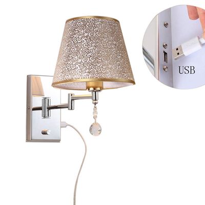LIN XIAO HAO mayu USB Reading Swing Arm Wall Lamp Light,Bedside Reading Wall Lamp Light,Living Room Wall Lamp Light,Wall Sconces,USB Charging Port,Metal+Cloth (Size : 32cm25cm)