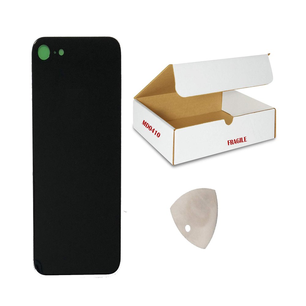 (md0410) Compatible for iPhone 8 4.7" Black Space Gray Back Glass Door Cover Grey Phone Replacement Part with Adhesive and Opening Tool