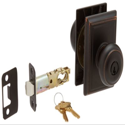 Schlage Lock Company F51AGEO716ADD Aged Bronze Georgian Keyed Entry F51A Panic Proof Door Knob with Addison Rosette