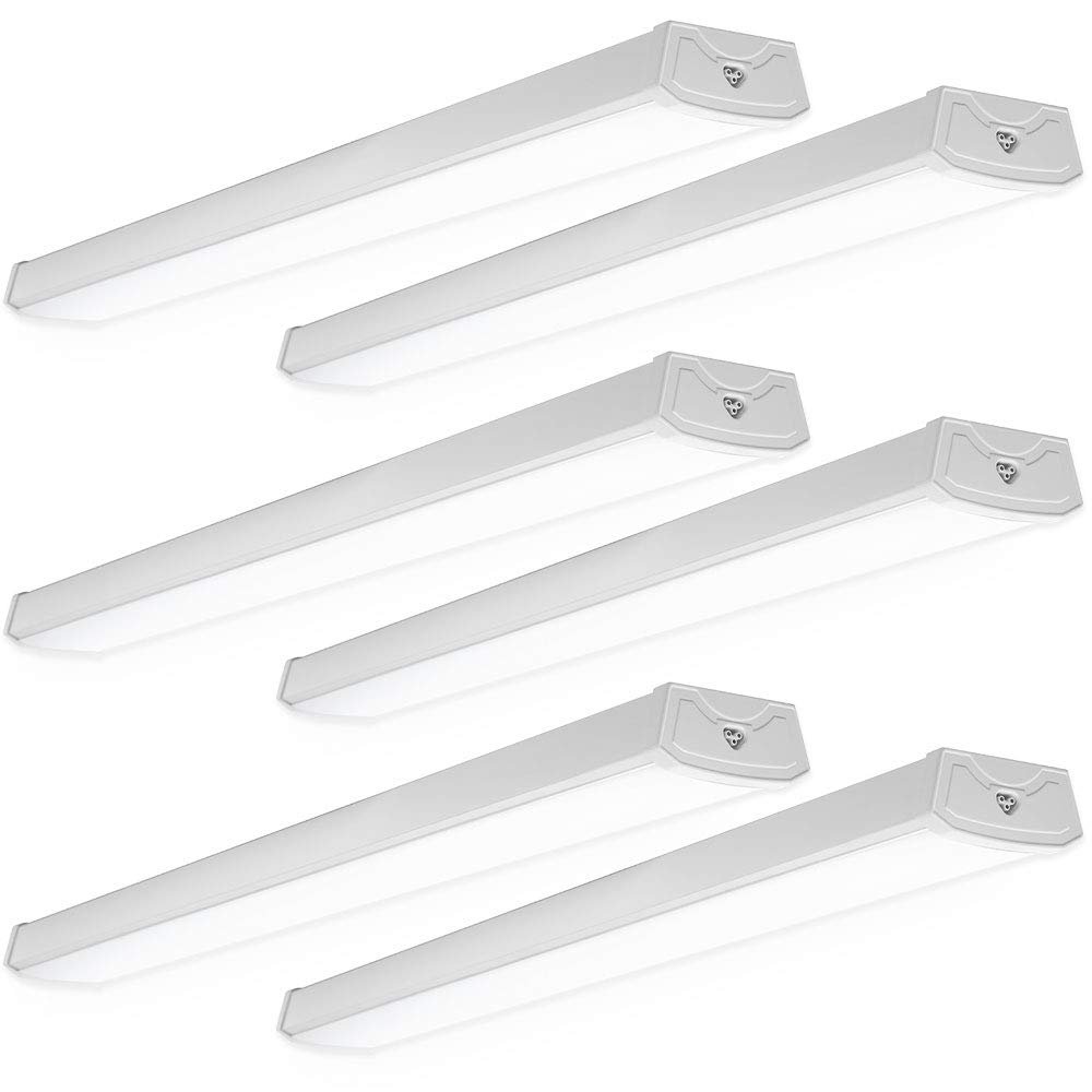 Sunco 6 Pack LED Shop Lights 4ft, Wraparound Fixtures, 40W=300W, Linkable