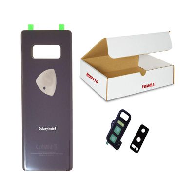 md0410 Replacement Compatible with Samsung Galaxy Note 8 Phone Model N950 - Orchid Grey Gray Back Glass with Rear Camera Flash Lens Metal Frame Cover and Opening/Repair Tool