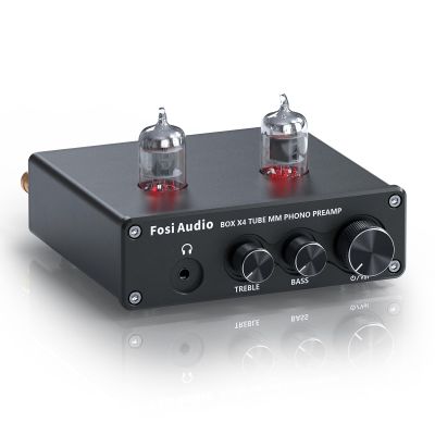 Fosi Audio Box X4 Phono Preamp with Vacuum Tubes for MM Turntable Phonograph Record Player with Volume Bass Treble Control