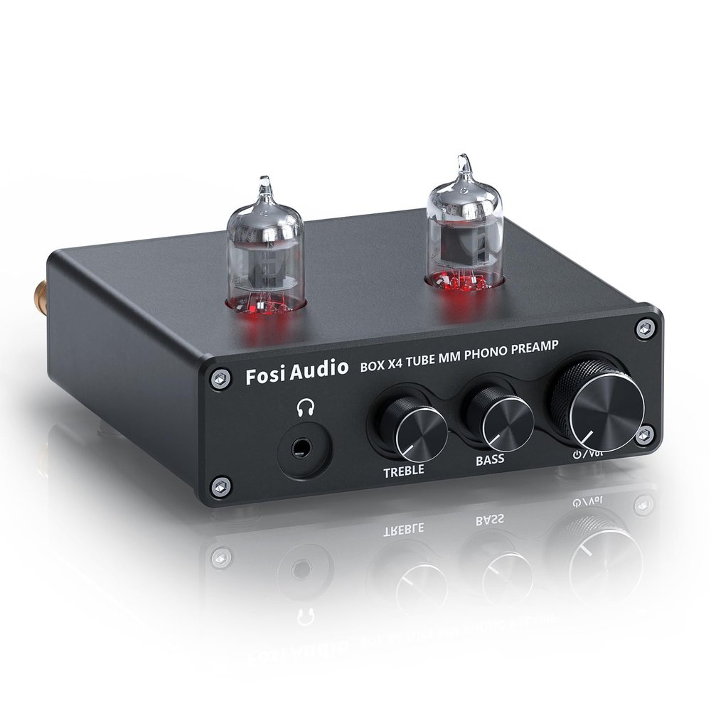 Fosi Audio Box X4 Phono Preamp with Vacuum Tubes for MM Turntable Phonograph Record Player with Volume Bass Treble Control