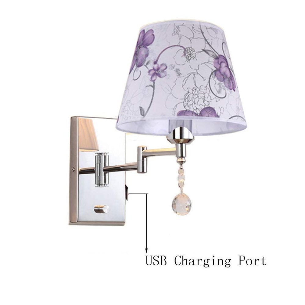 LIN XIAO HAO mayu USB Reading Swing Arm Wall Lamp Light,Bedside Reading Wall Lamp Light,Living Room Wall Lamp Light,Wall Sconces,USB Charging Port,Metal+Cloth (Size : 32cm25cm)