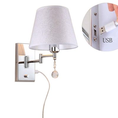 ZJZTD USB Charging Port Wall Lamp with Switch Reading Swing Arm Bedside Living Room Metal + Cloth Wall Sconce (Size : 32cm25cm)