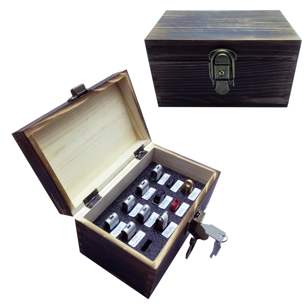 TECH STORE ON Wooden USB Drive Organizer Case (12 Slots) Shockproof & Antistatic Storage Box with Lock | Elegant Wood Design for Home, Office & Gifts | Holds Flash Drives & SD Cards