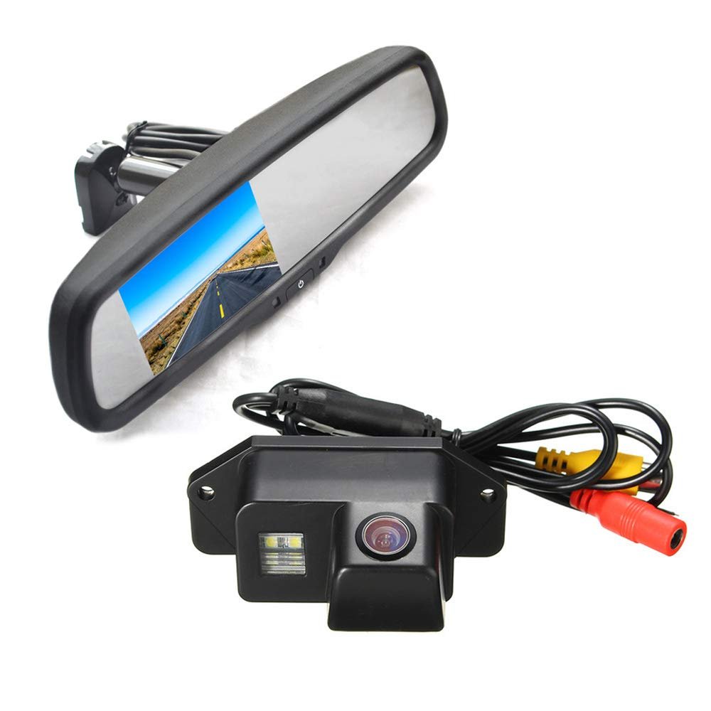Vardsafe VS398R License Plate Light Backup Camera & Replacement Rear View Mirror Monitor for Mitsubishi Lancer Evolution (2007-2016)