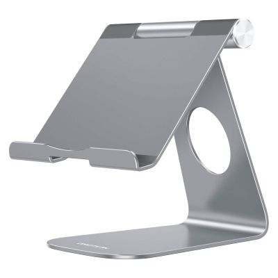 OMOTON T1 Adjustable Tablet Stand for Desk, Aluminum Holder for iPad Grey