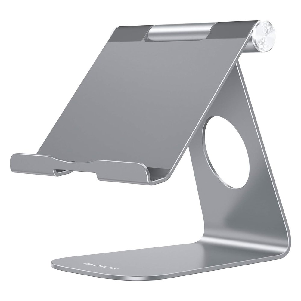 OMOTON T1 Adjustable Tablet Stand for Desk, Aluminum Holder for iPad Grey