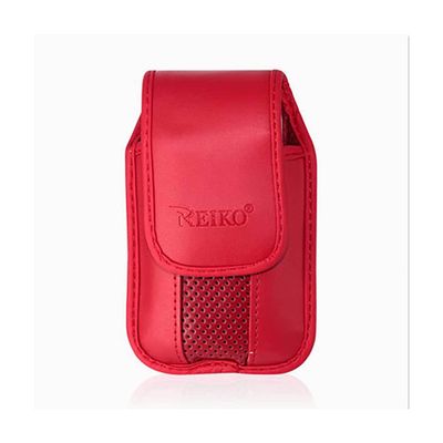 Red Leather Vertical Pinch Clip case with Magnetic snap fits Tracfone Alcatel MyFlip A405DL.