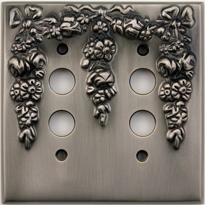 Classic Accents Decorative Antique Pewter Two Gang Push Button Light Switch Wall Plate