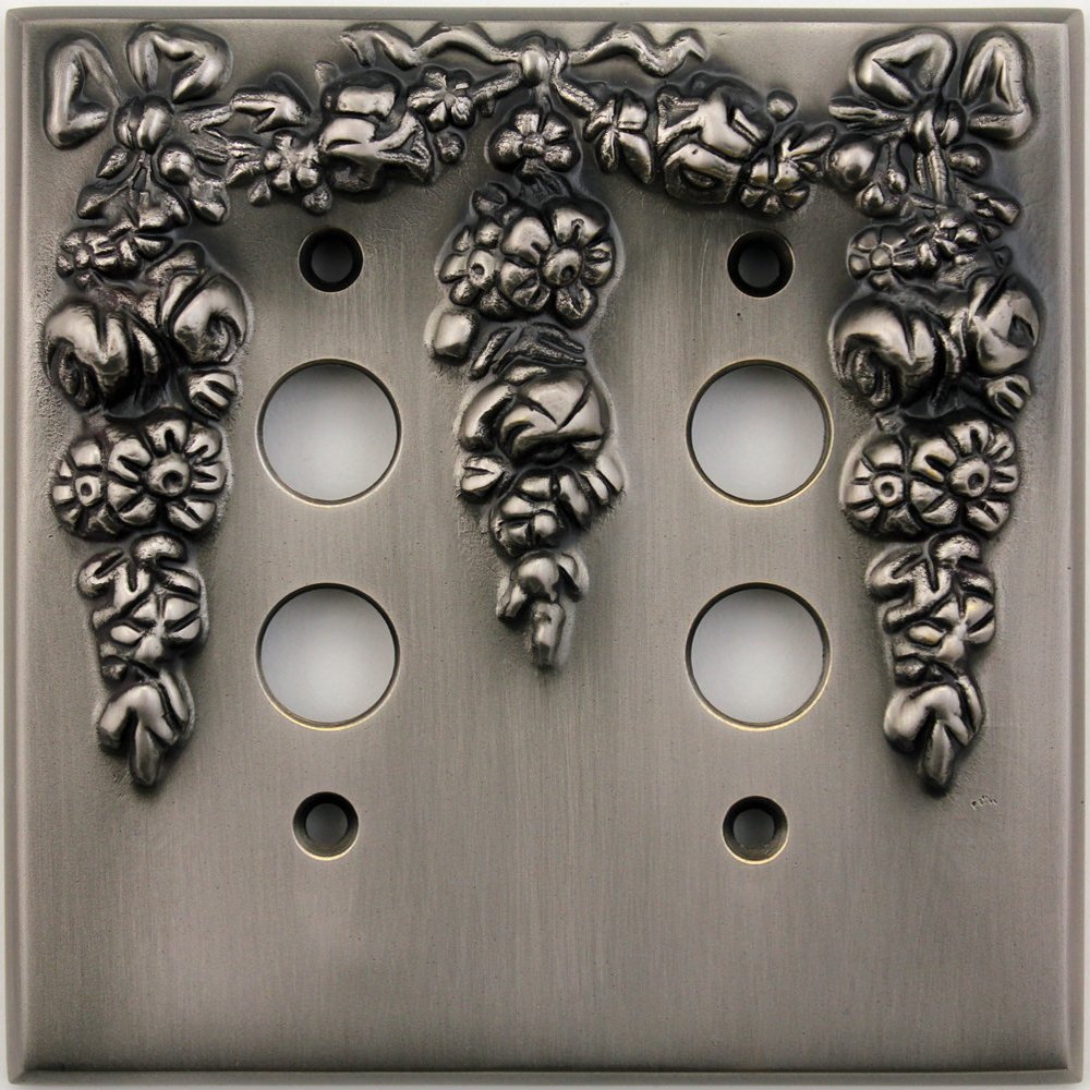 Classic Accents Decorative Antique Pewter Two Gang Push Button Light Switch Wall Plate