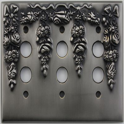 Classic Accents Decorative Antique Pewter Three Gang Push Button Light Switch Wall Plate