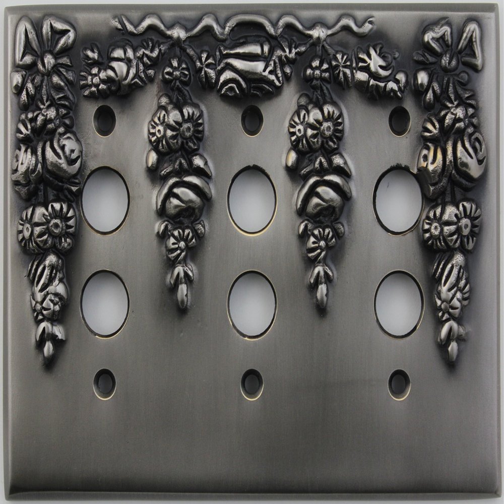Classic Accents Decorative Antique Pewter Three Gang Push Button Light Switch Wall Plate
