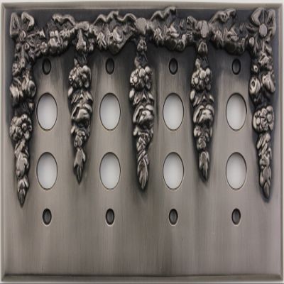 Classic Accents Decorative Antique Brass Four Gang Push Button Light Switch Wall Plate