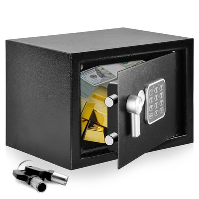 SereneLife Electronic Safe Box | Heavy Duty 12.2 x 7.8 Lockbox | Digital Keypad Code & 2 Key access | Small Money Safe for Home & Office | Secure Cash, Jewelry, Valuables | Wall & Floor Mountable