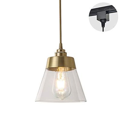 ANYE Gloden Base Crystal Glass Lampshade H-Type Track Light Pendants Nordic Style Minimalist Loft Style for Bedroom Cabinet Restaurant Bulb Sold Separately