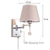 ZJZTD USB Charging Port Wall Lamp with Pull Chain Switch Reading Swing Arm Bedside Living Room Metal + Cloth Wall Sconce (Size : 32cm25cm) view 2