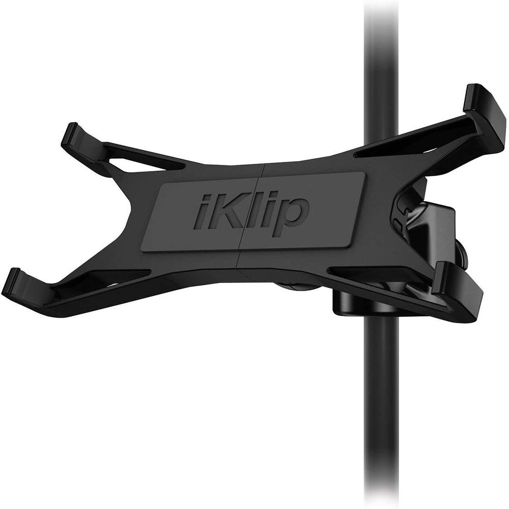 IK Multimedia iKlip Xpand Tablet Holder for mic Stands, fits iPad and Android Tablets Between 7" to 12.9" with an Adjustable 360 Swivel and Soft-Touch fit
