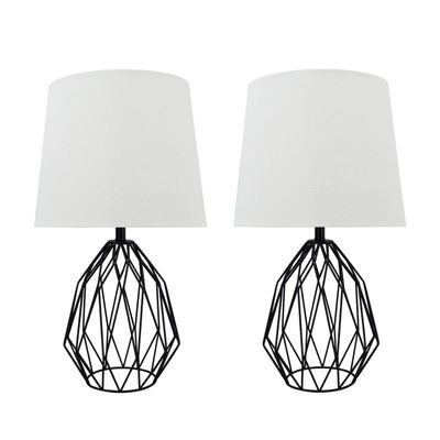 Aspen Creative 40158-12, Two Pack Set 22" High Transitional Metal Wire Table Lamp, Matte Black Finish and Empire Shaped Lamp Shade in Cream, 12 1/2" Wide