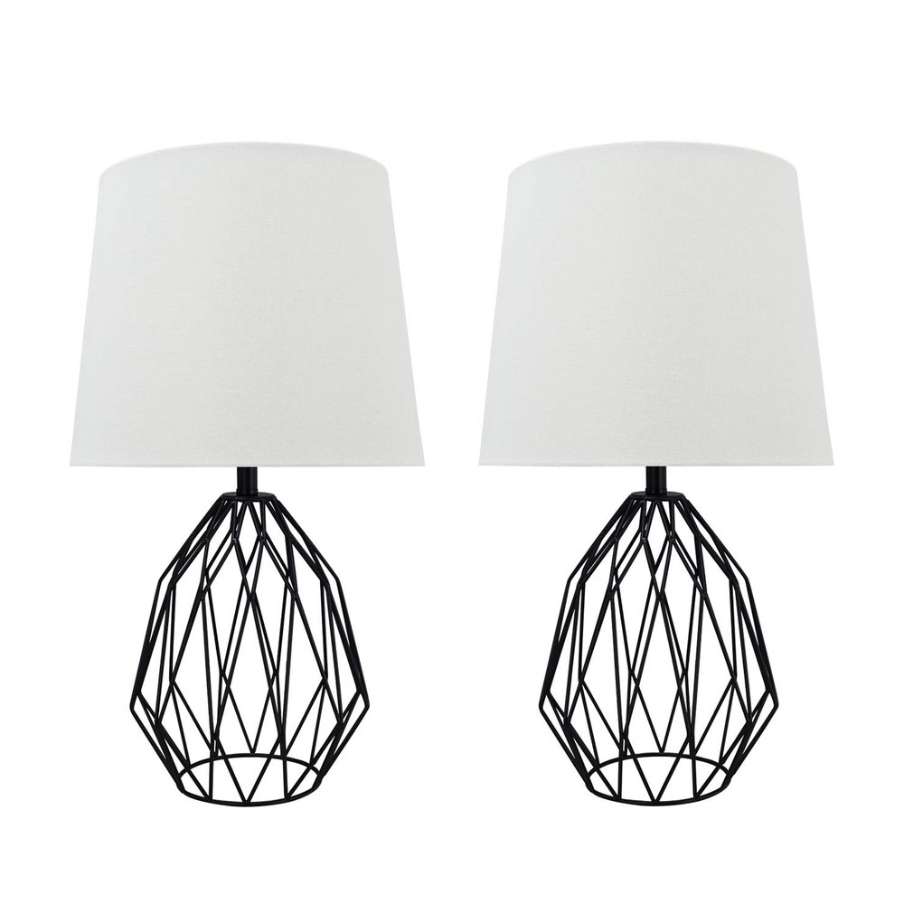 Aspen Creative 40158-12, Two Pack Set 22" High Transitional Metal Wire Table Lamp, Matte Black Finish and Empire Shaped Lamp Shade in Cream, 12 1/2" Wide