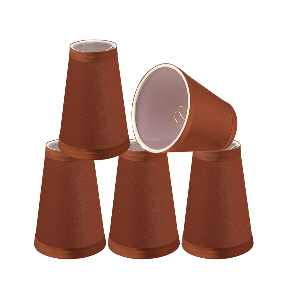 Aspen Creative 32659-5 Small Hardback Empire Shape Chandelier Clip-On Lamp Shade Set (5 Pack), Transitional Design in Redwood, 4" bottom width (2 1/2" x 4" x 5")