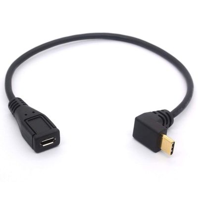 90 Degree Angled USB C Male to Micro B Female OTG Adapter Converter (25 cm)