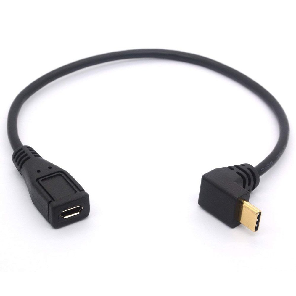 90 Degree Angled USB C Male to Micro B Female OTG Adapter Converter (25 cm)