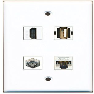 RiteAV - 1 Port HDMI 1 Port Coax Cable TV- F-Type 1 Port USB A-A 1 Port Cat5e Ethernet White Wall Plate