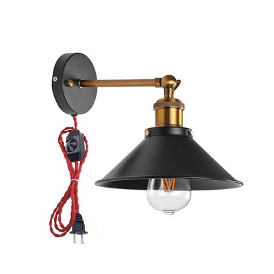 Kiven Dimmable Wall Reading Lamp Swing Arm Wall Sconce with a 6ft Plug-in Cord and 60 Watt Edison Light Bulb (Black)