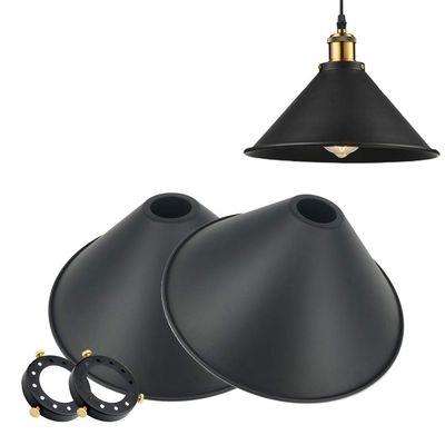 STGLIGHTING 2-Pack 11.8" Industrial Vintage Metal Bulb Guard Iron Cone Hanging Ceiling Pendant Light Holder Decorative Lamp Shade Decorative Ring Included