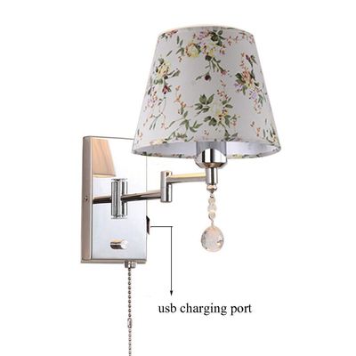 LIN XIAO HAO mayu USB Reading Pull Chain Wall Lamp Swing Arm Light,Bedside Reading Living Room Wall Lamp Light,USB Charging Port,Metal & Cloth Wall Sconces (Size : 30cm22cm)