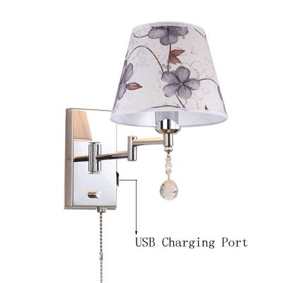 LIN XIAO HAO mayu USB Reading Pull Chain Wall Lamp Swing Arm Light,Bedside Reading Living Room Wall Lamp Light,USB Charging Port,Metal & Cloth Wall Sconces (Size : 30cm22cm)