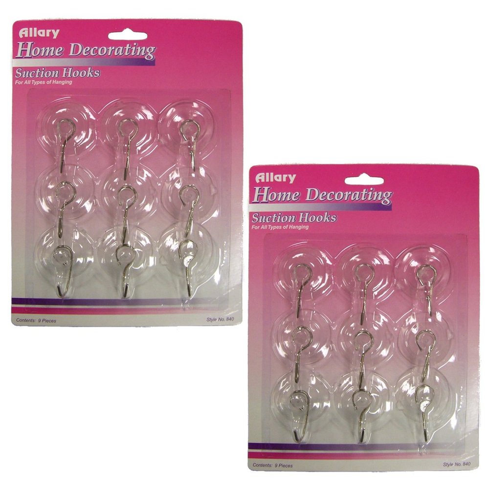 Allary 840 Home Decorating Suction Hooks, Contains 9 Hooks Ea - Multipacks (Set of 2 Packs of Hooks)