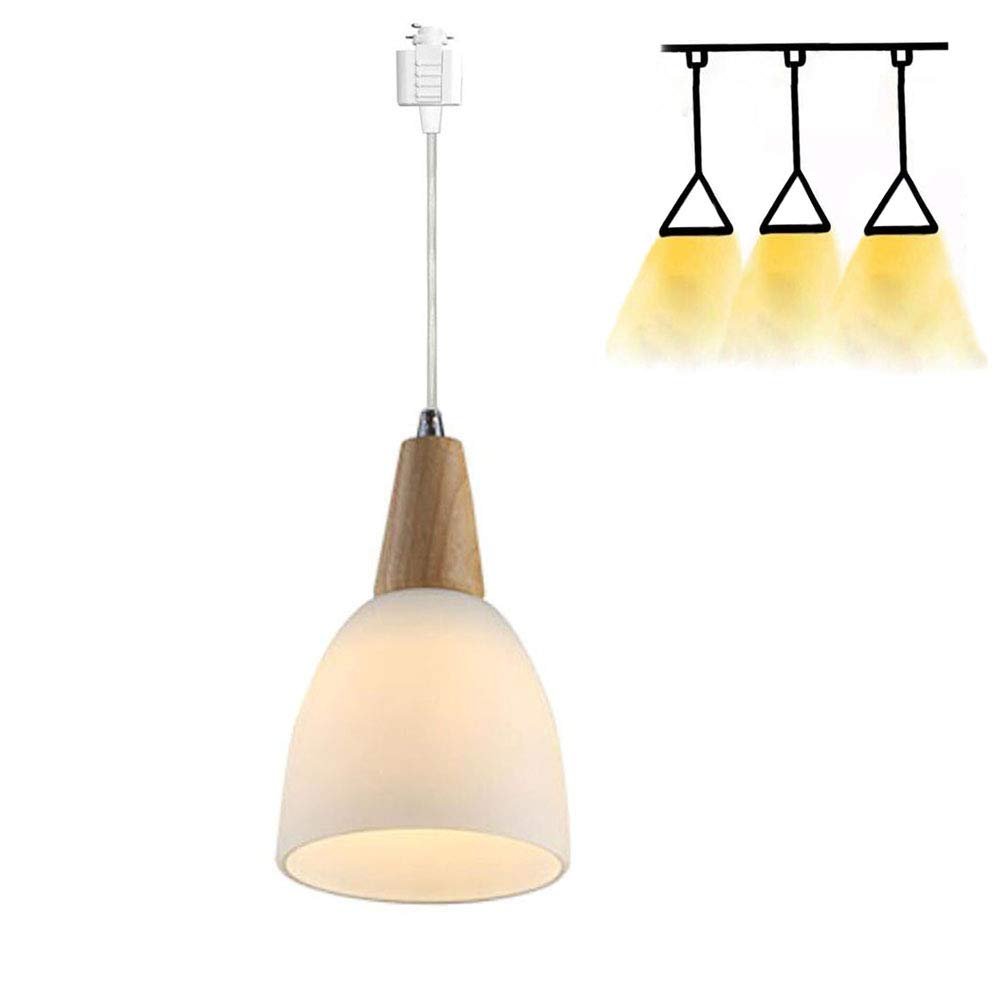 Kiven One Light H-Style Track Mount Pendant Fixture for Kitchen Hanging Lamp - Modern Wood and Matte Glass,Bulb not Included