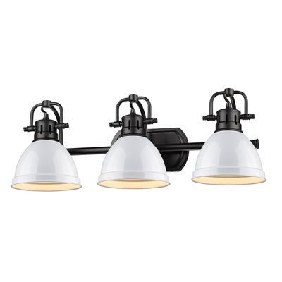 Golden Lighting 3602-BA3 BLK-WH Duncan Bath Fixture, Matte Black with White Shades