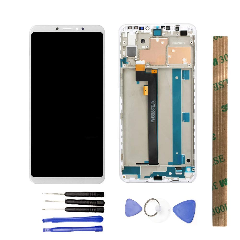 JayTong LCD Display & Replacement Touch Screen Digitizer Assembly with Free Tools for Xiao-mi Mi Max 3 / Mi Max3 2018 White with Frame