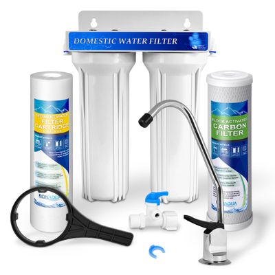 Premium Under Sink Direct Connect Two Stage Water Filtration System with 100% lead-free Chrome faucet -Removes Chlorine, Bad Tastes, Odors And 99.99% of Contaminants