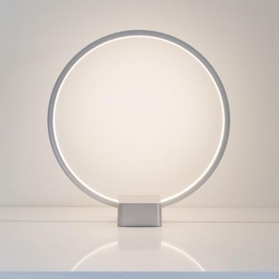 Brightech Circle LED Nightstand Lamp with USB Port  Compact Bed Stand Lamp for Bedroom, Living Room - Modern Asian Table & Desk Lamp on Side & End Tables - Titanium Sliver