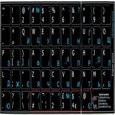 Ukrainian - English Non-Transparent Keyboard Labels Layout Black OR White Background (14x14) for Desktop, Laptop and Notebook (Black Background)