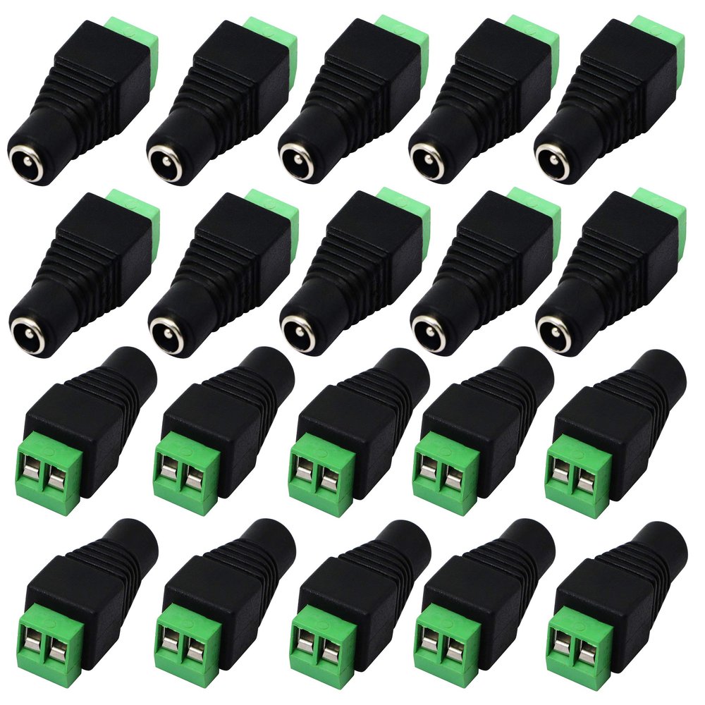 zdyCGTime DC 5.5 X 2.1mm Adapter - 2.1mm to 5.5mm Female Barrel Power Jack to 2 Pin/Way Female Bolt Screw Type Terminals Connector for CCTV Security Camera, LED Strip Light (20 Pack)