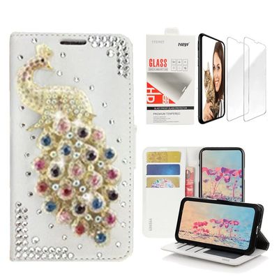 STENES Bling Wallet Case Compatible with Samsung Galaxy S8, 3D Handmade Peacock Design Leather Case with Wrist Strap & Screen Protector [2 Pack] - Multicolor