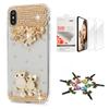 STENES Bling Case Compatible with iPhone X/Xs - Stylish - 3D Handmade [Sparkle Series] Flowers Floral Night Owl Design Cover with Screen Protector [2 Pack] - Champagne view 1