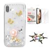 STENES Bling Case Compatible with iPhone X/Xs - Stylish - 3D Handmade [Sparkle Series] Flowers Butterfly Design Cover with Screen Protector [2 Pack] - Pink view 1