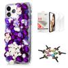 STENES Bling Case Compatible with iPhone Xs Max - Stylish - 3D Handmade [Sparkle Series] Pearl Flowers Design Cover with Screen Protector [2 Pack] - Dark Purple view 1